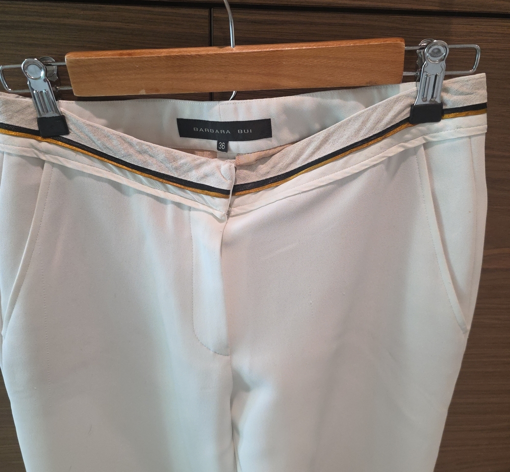 Barbara Bui Cream Trousers with Black and Gold Waist Trim